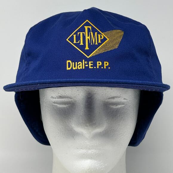 Vintage 80s LTFMP Dual EPP Hat Baseball Cap Ear Flap K Brand USA Snapback Blue - Picture 2 of 12